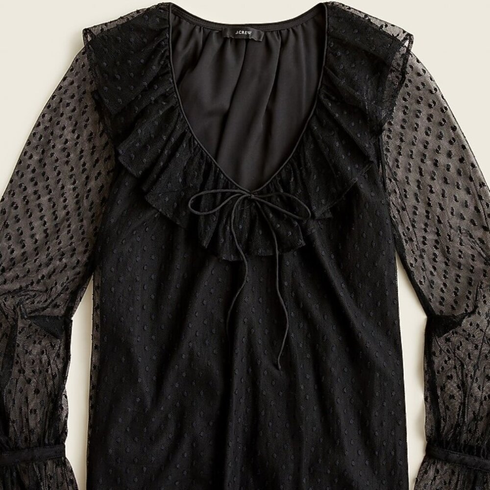 J Crew Ruffleneck Top in Clip Dot - Never Worn - Medium